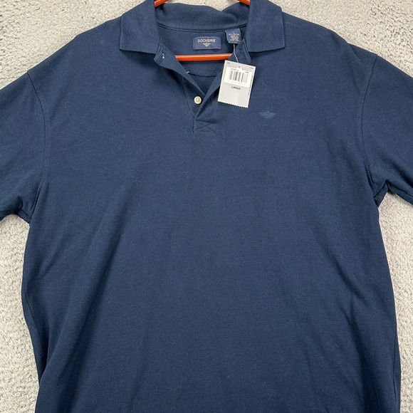 Dockers Shirt Polo Mens Large Navy Blue Short Sleeve Rugby Outdoor Casual NEW